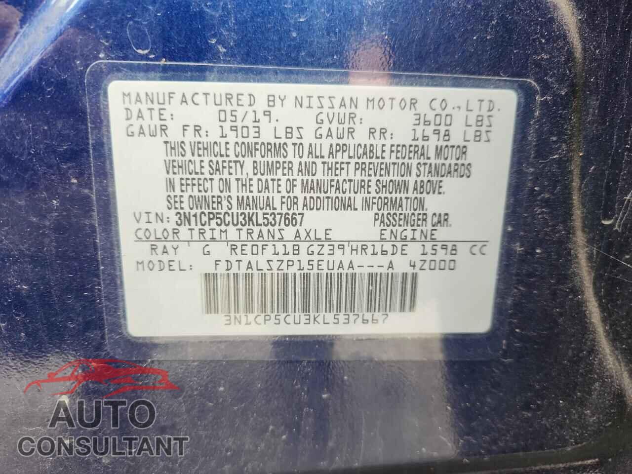 NISSAN KICKS 2019 - 3N1CP5CU3KL537667