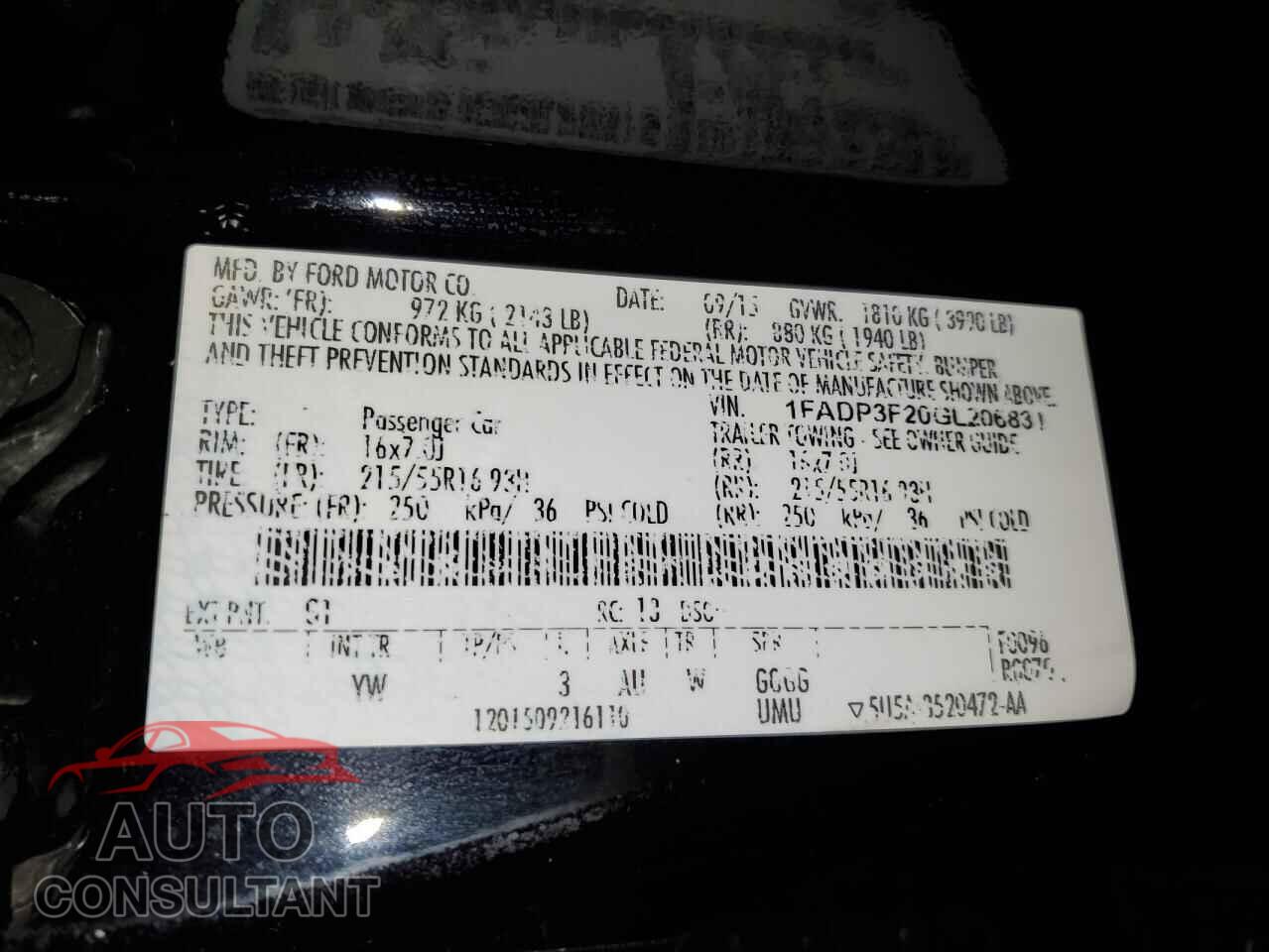FORD FOCUS 2016 - 1FADP3F20GL206831