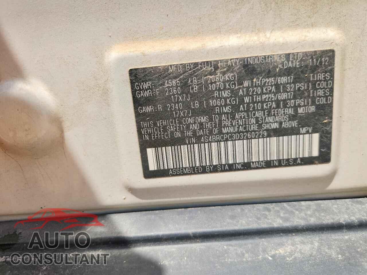 SUBARU OUTBACK 2013 - 4S4BRCPC3D3260229
