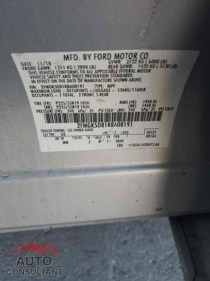 FORD FLEX 2019 - 2FMGK5D81KBA08191
