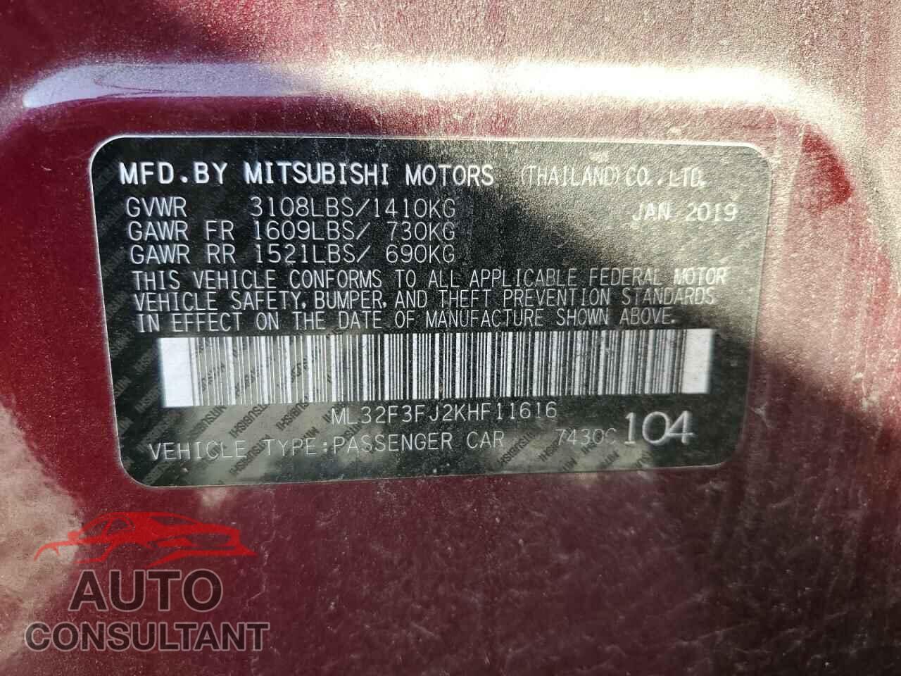 MITSUBISHI MIRAGE 2019 - ML32F3FJ2KHF11616