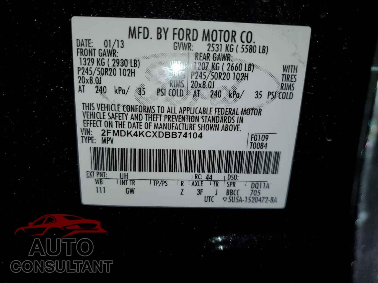 FORD EDGE 2013 - 2FMDK4KCXDBB74104