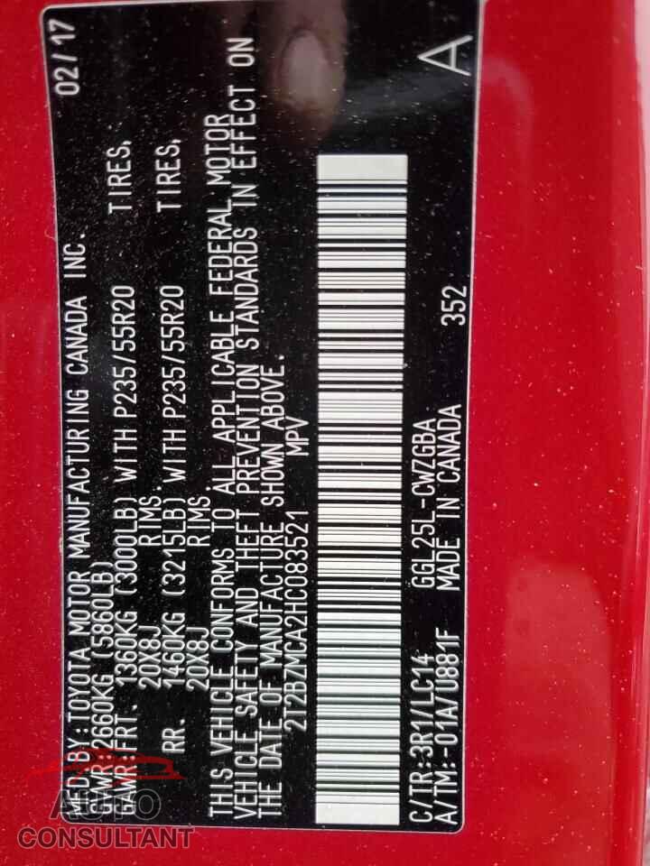 LEXUS RX350 2017 - 2T2BZMCA2HC083521
