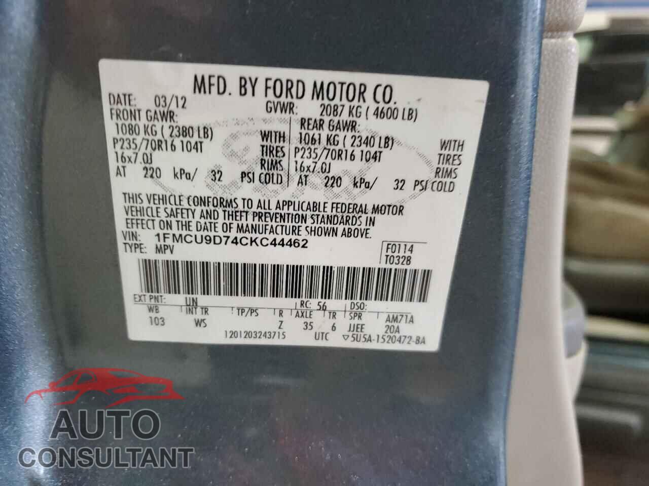 FORD ESCAPE 2012 - 1FMCU9D74CKC44462
