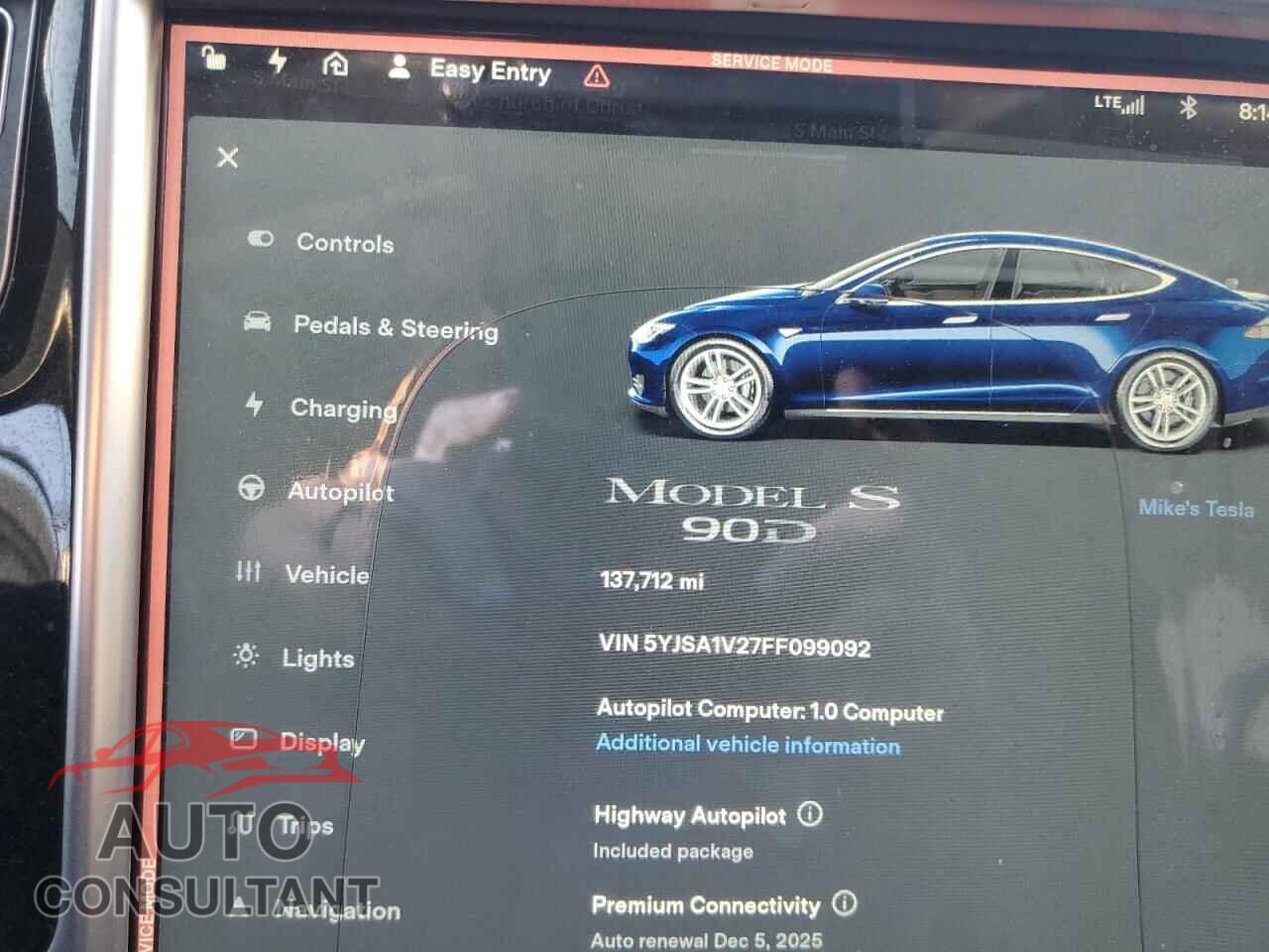 TESLA MODEL S 2015 - 5YJSA1V27FF099092