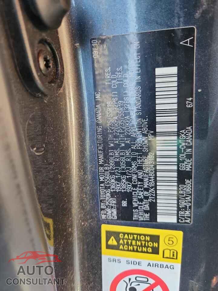 LEXUS RX350 2011 - 2T2ZK1BA4BC043192