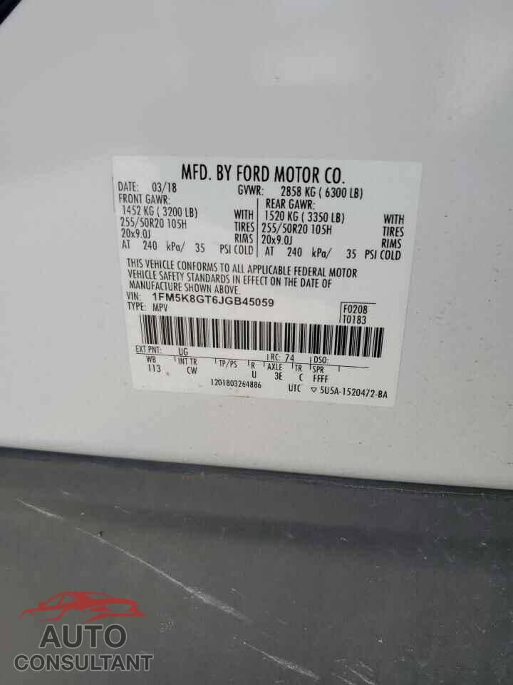 FORD EXPLORER 2018 - 1FM5K8GT6JGB45059