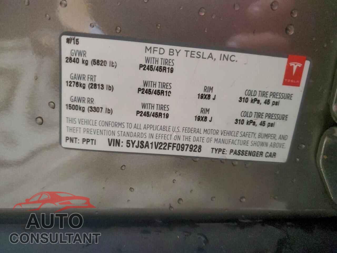 TESLA MODEL S 2015 - 5YJSA1V22FF097928