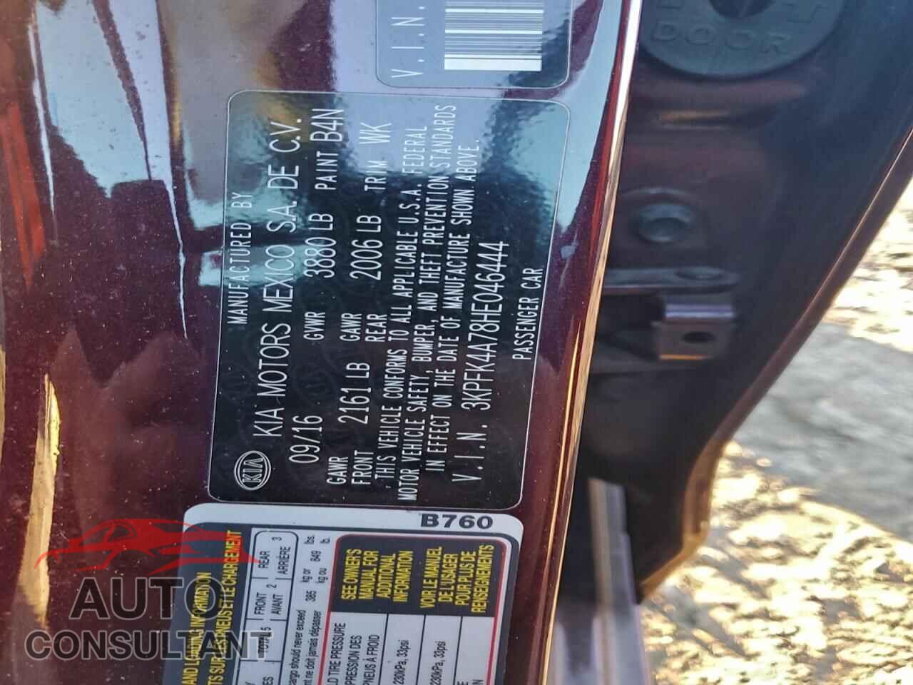 KIA FORTE 2017 - 3KPFK4A78HE046444