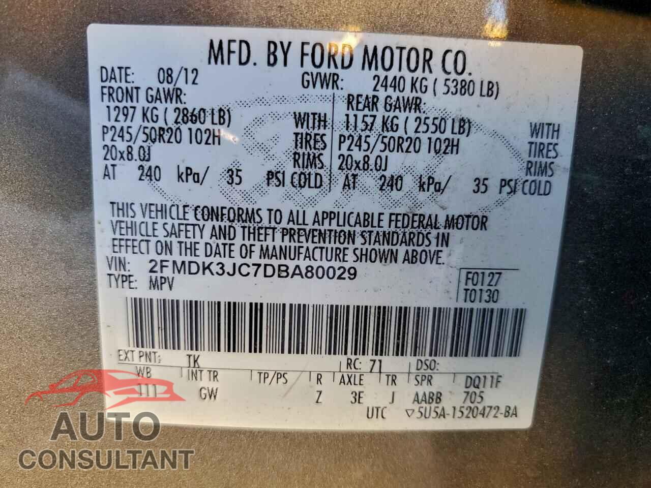 FORD EDGE 2013 - 2FMDK3JC7DBA80029