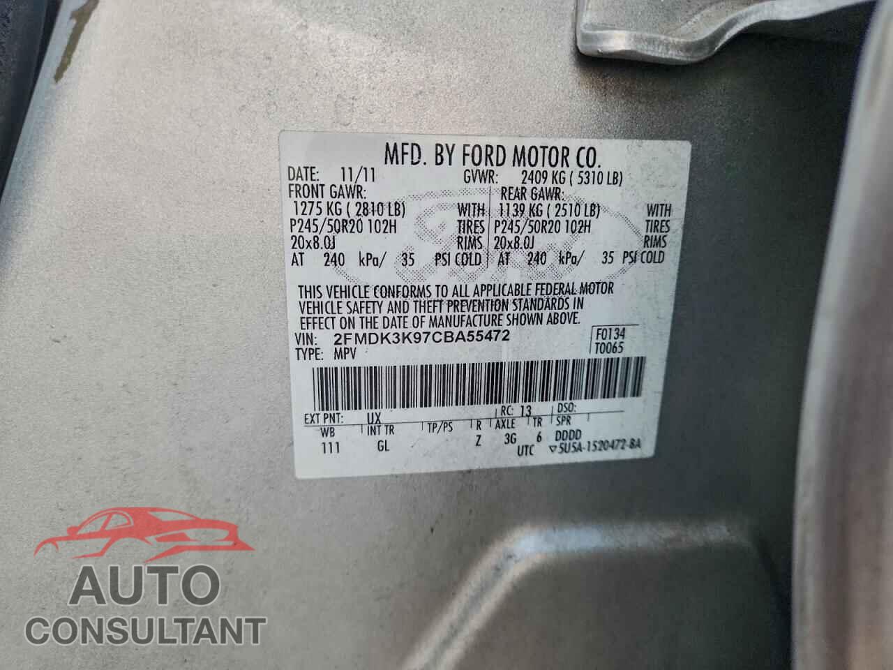 FORD EDGE 2012 - 2FMDK3K97CBA55472