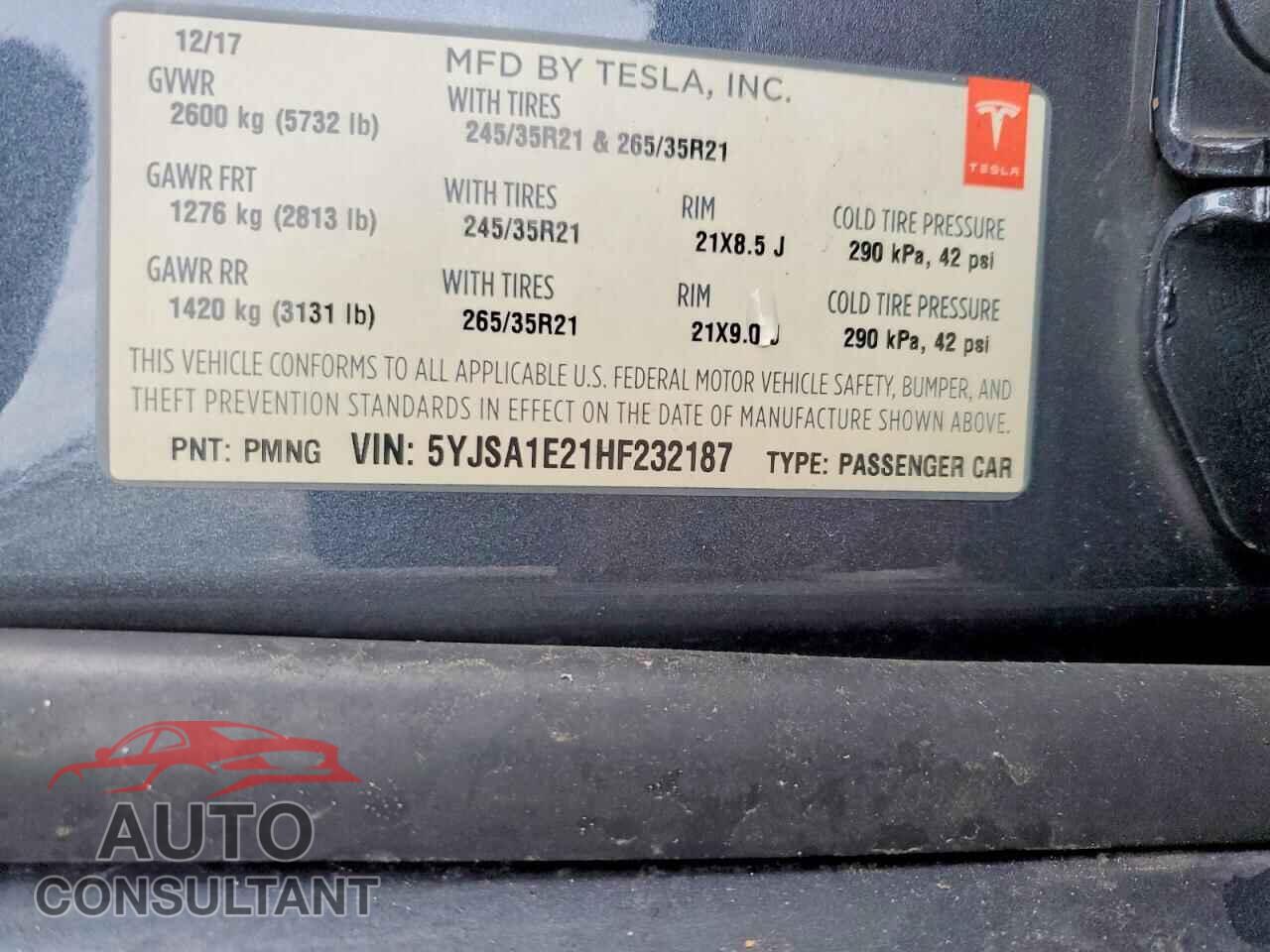 TESLA MODEL S 2017 - 5YJSA1E21HF232187