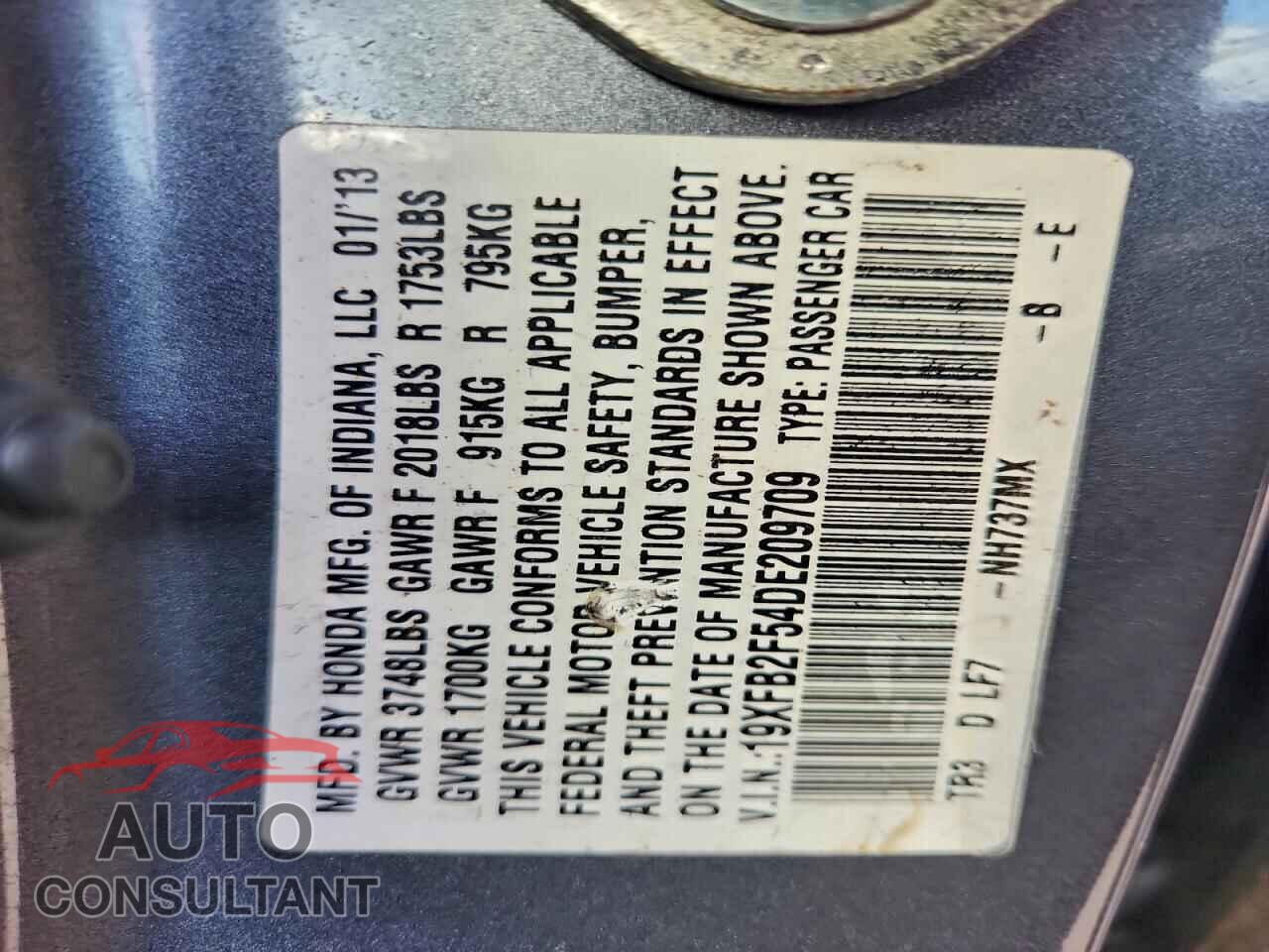 HONDA CIVIC 2013 - 19XFB2F54DE209709