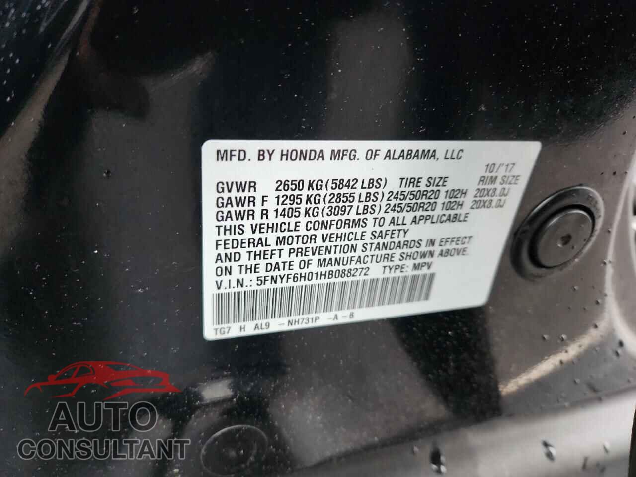 HONDA PILOT 2017 - 5FNYF6H01HB088272