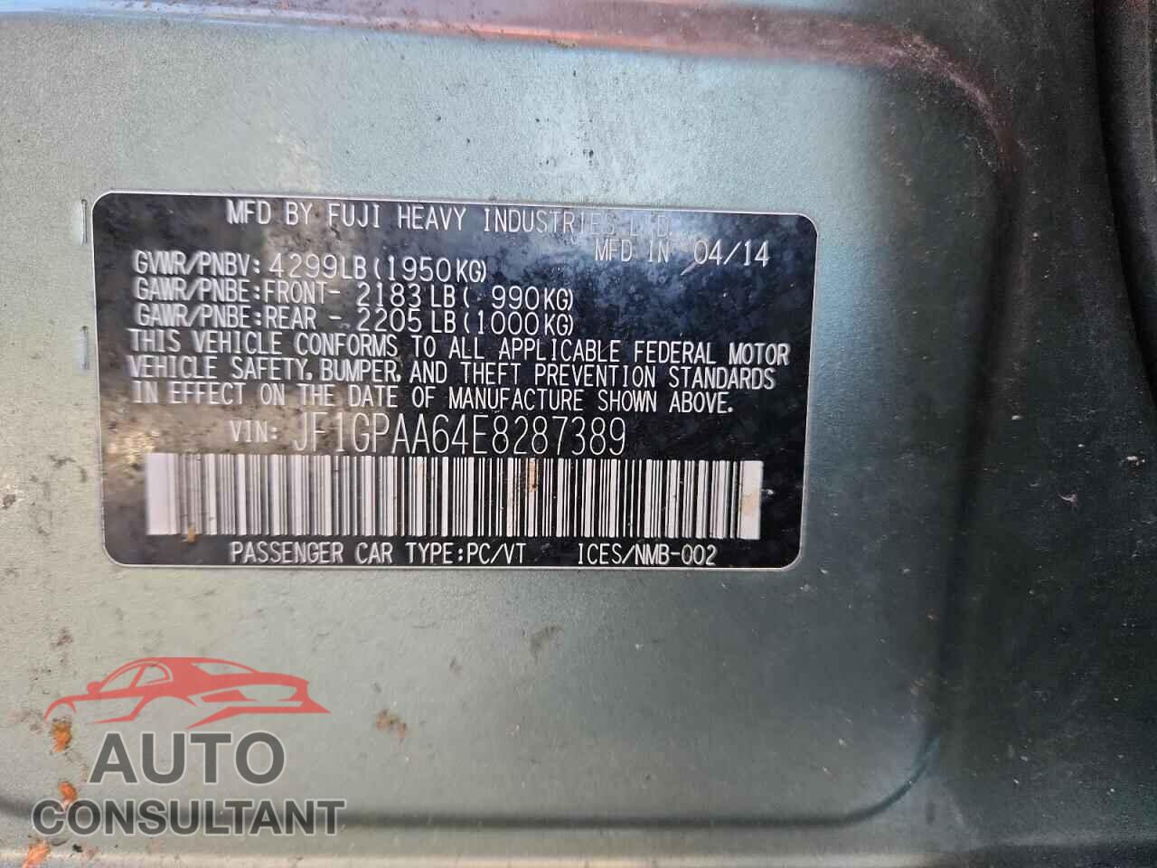 SUBARU IMPREZA 2014 - JF1GPAA64E8287389