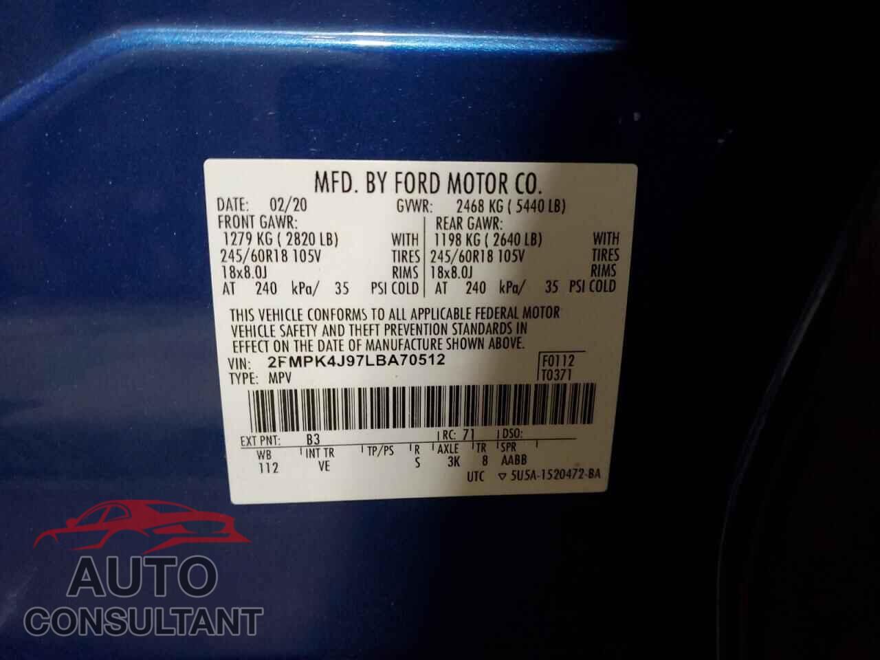 FORD EDGE 2020 - 2FMPK4J97LBA70512
