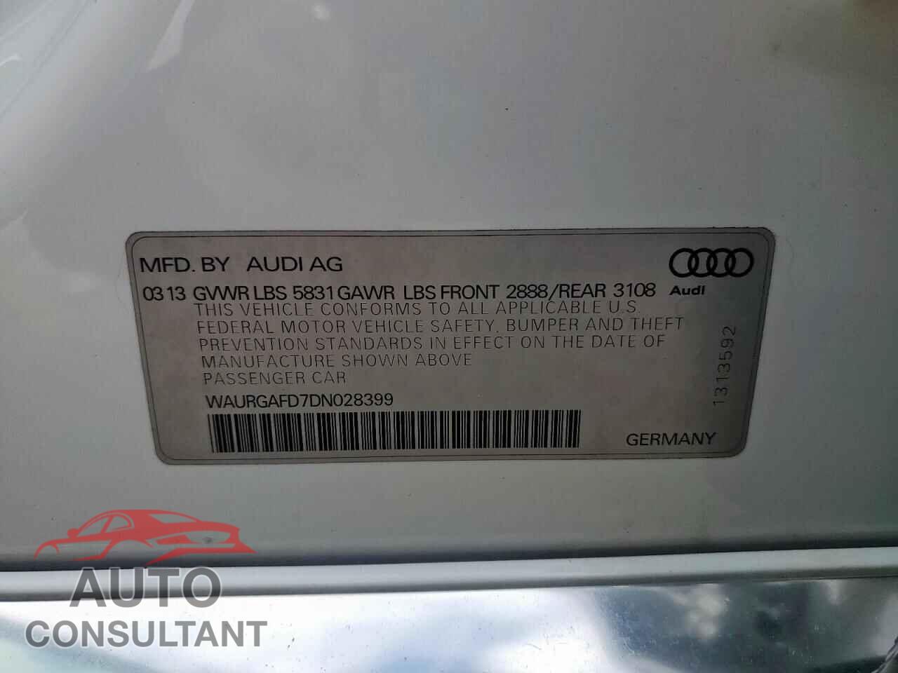 AUDI A8 2013 - WAURGAFD7DN028399