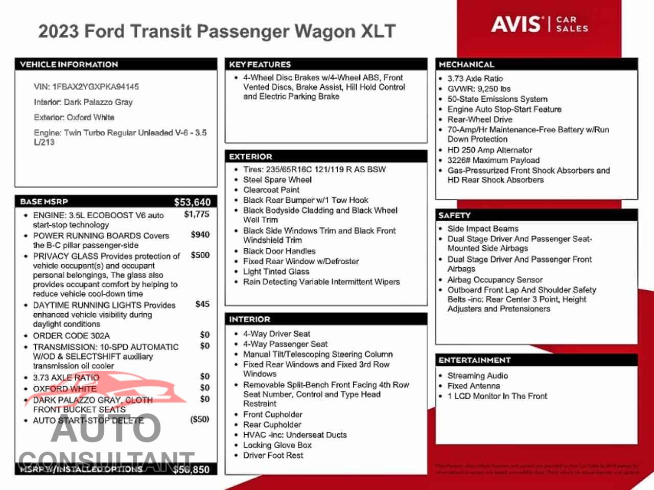 FORD TRANSIT 2023 - 1FBAX2YGXPKA94145