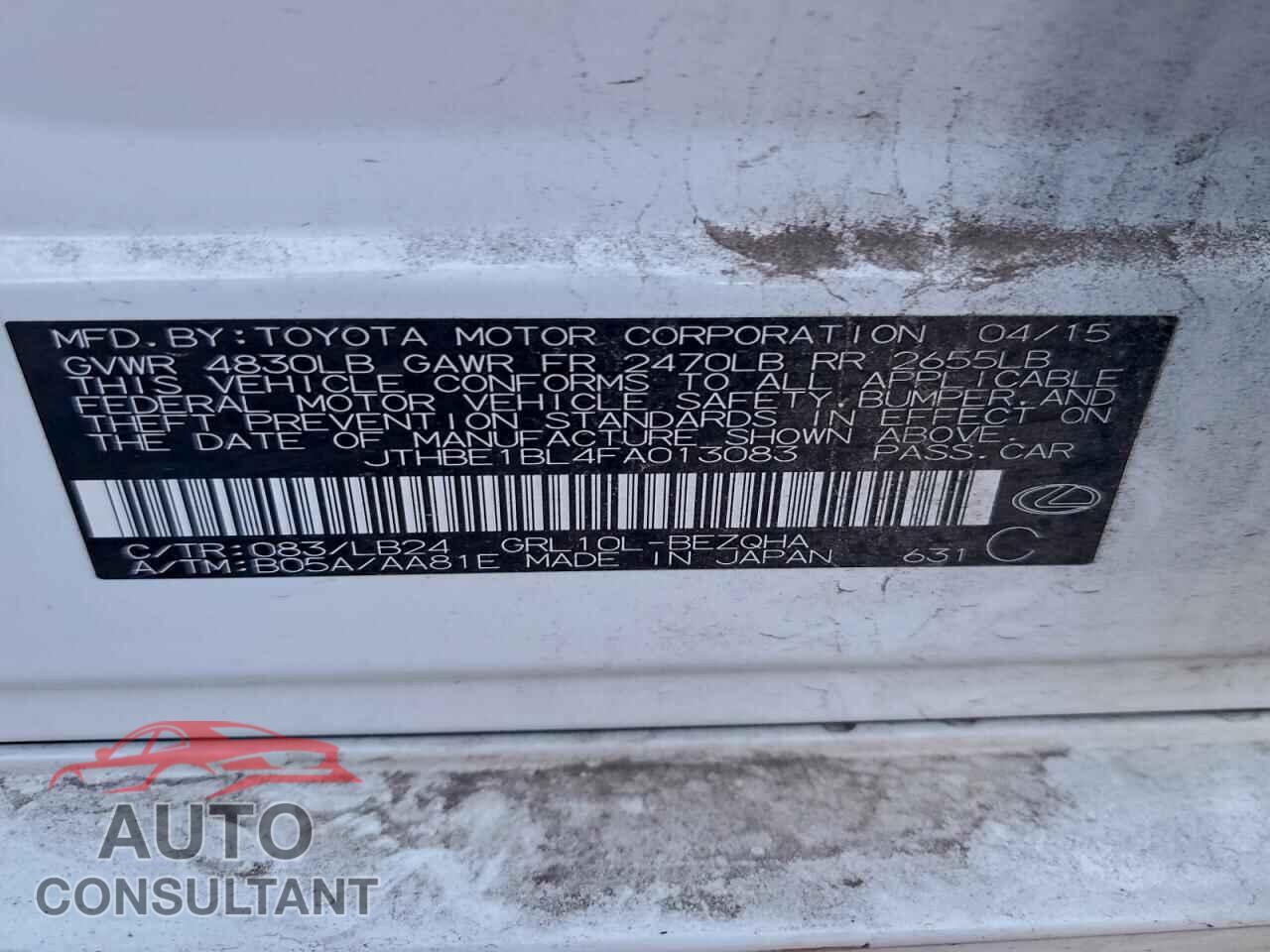 LEXUS GS350 2015 - JTHBE1BL4FA013083