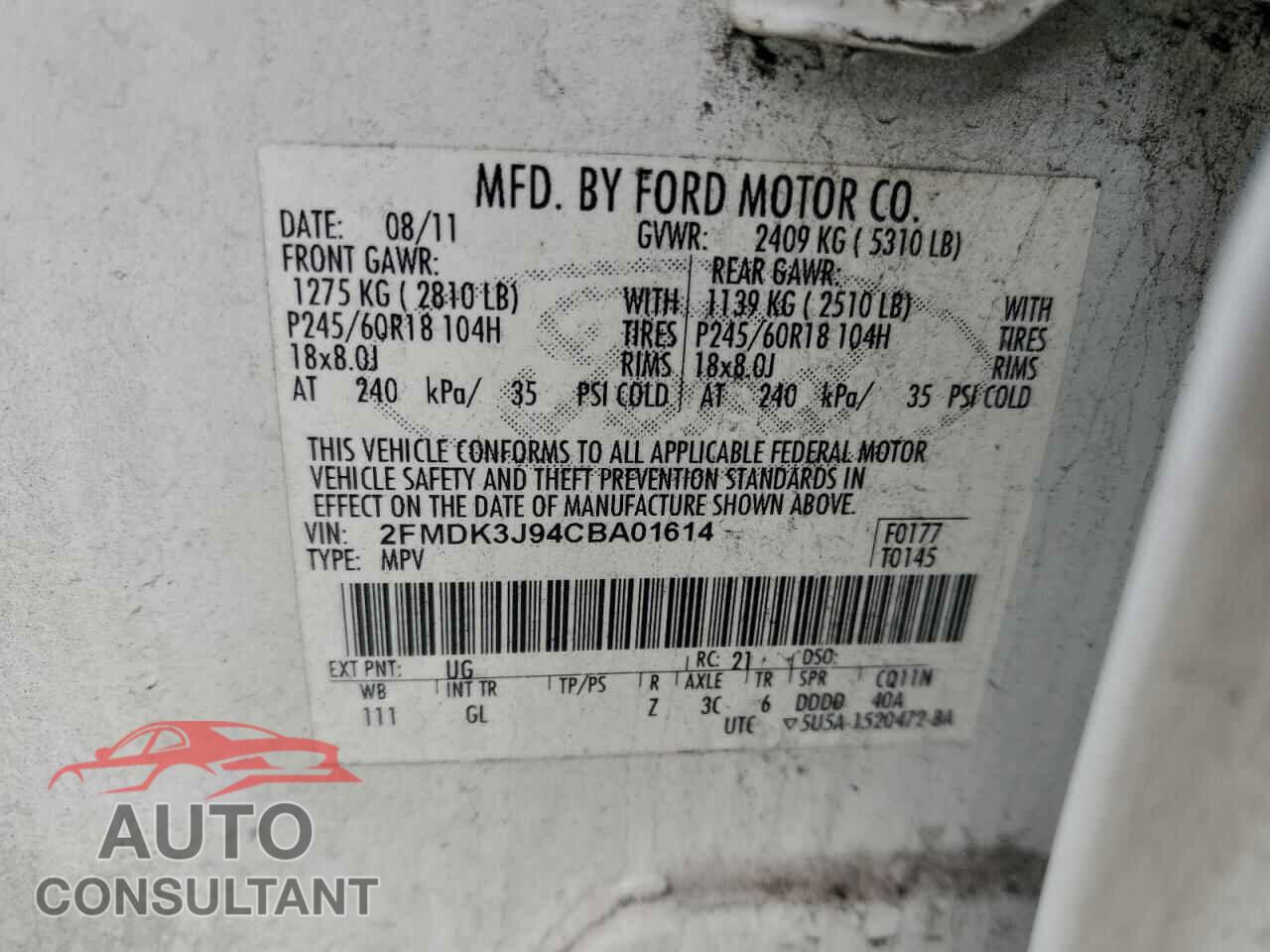 FORD EDGE 2012 - 2FMDK3J94CBA01614