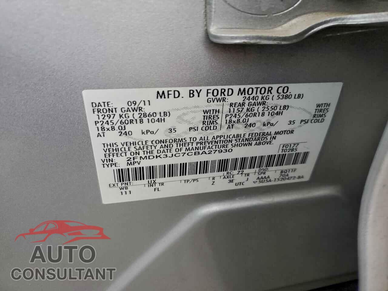 FORD EDGE 2012 - 2FMDK3JC7CBA27930