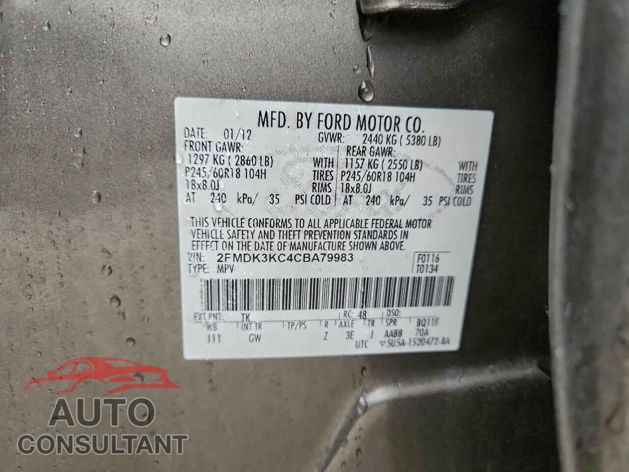 FORD EDGE 2012 - 2FMDK3KC4CBA79983