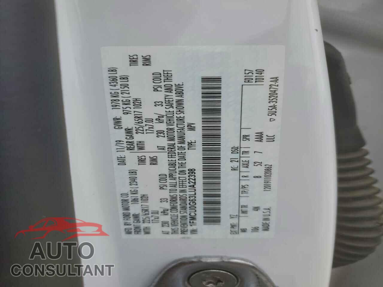 FORD ESCAPE 2020 - 1FMCU0G63LUA22398