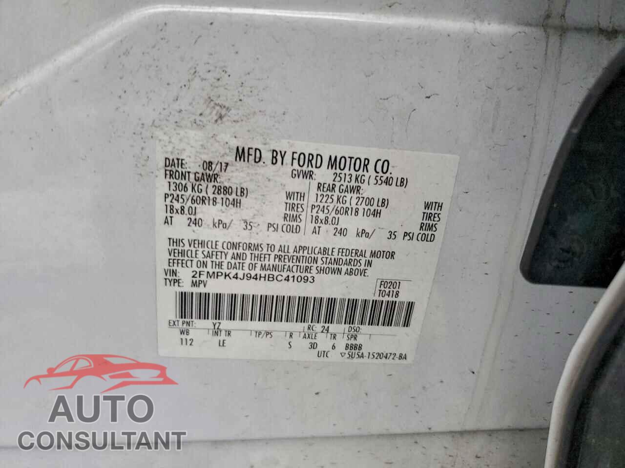 FORD EDGE 2017 - 2FMPK4J94HBC41093