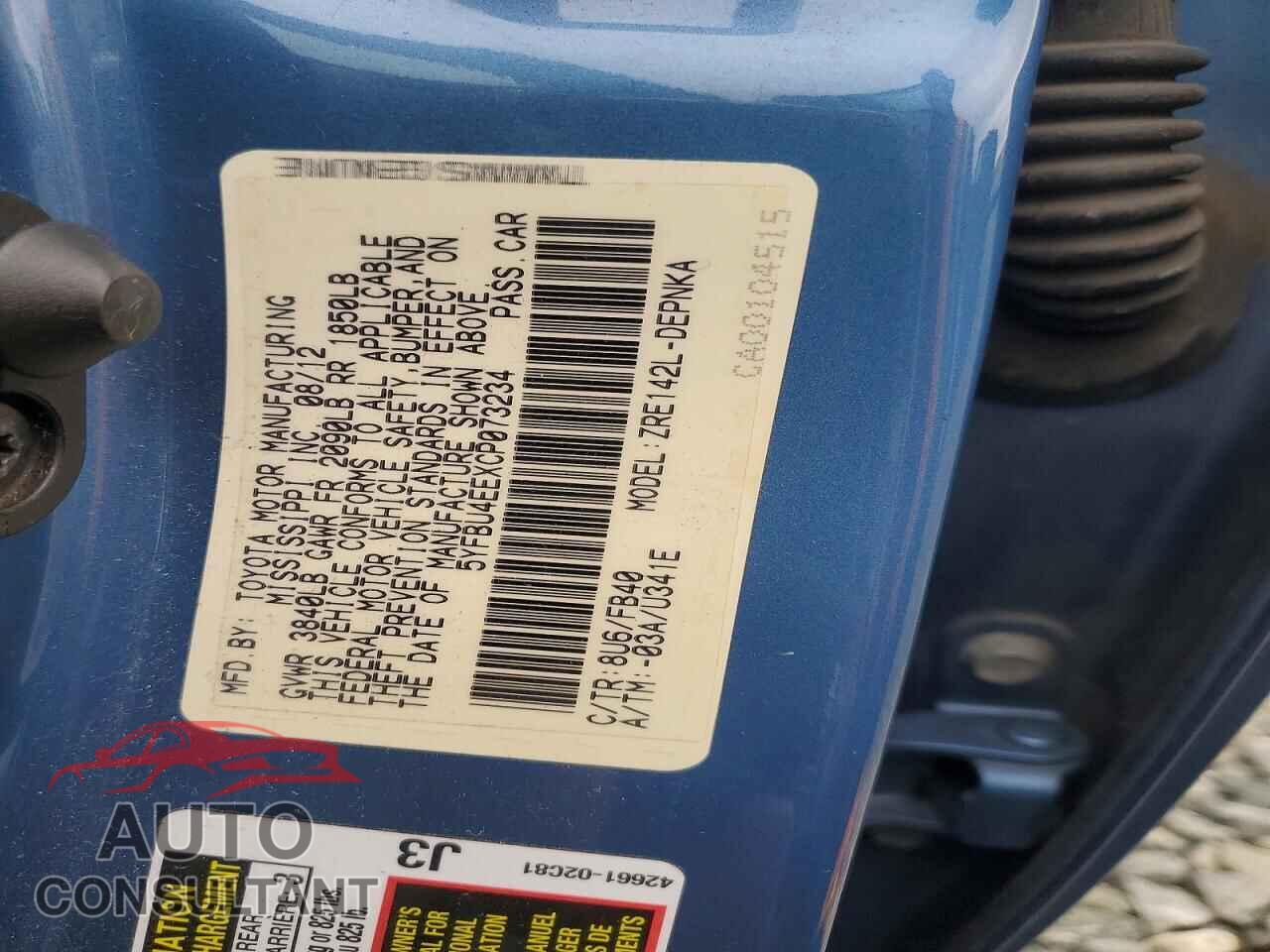 TOYOTA COROLLA 2012 - 5YFBU4EEXCP073234