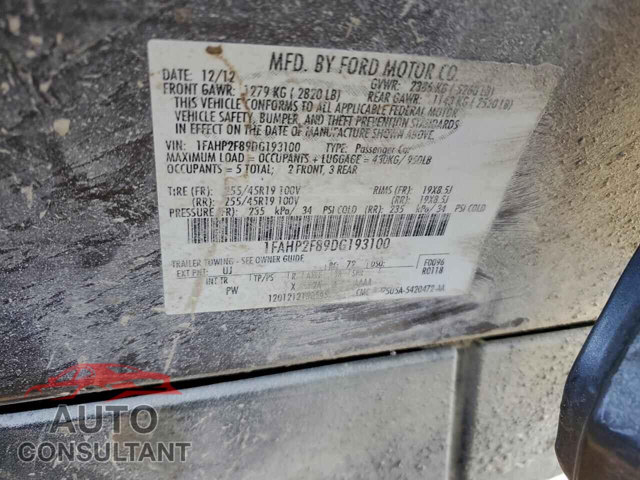 FORD TAURUS 2013 - 1FAHP2F89DG193100