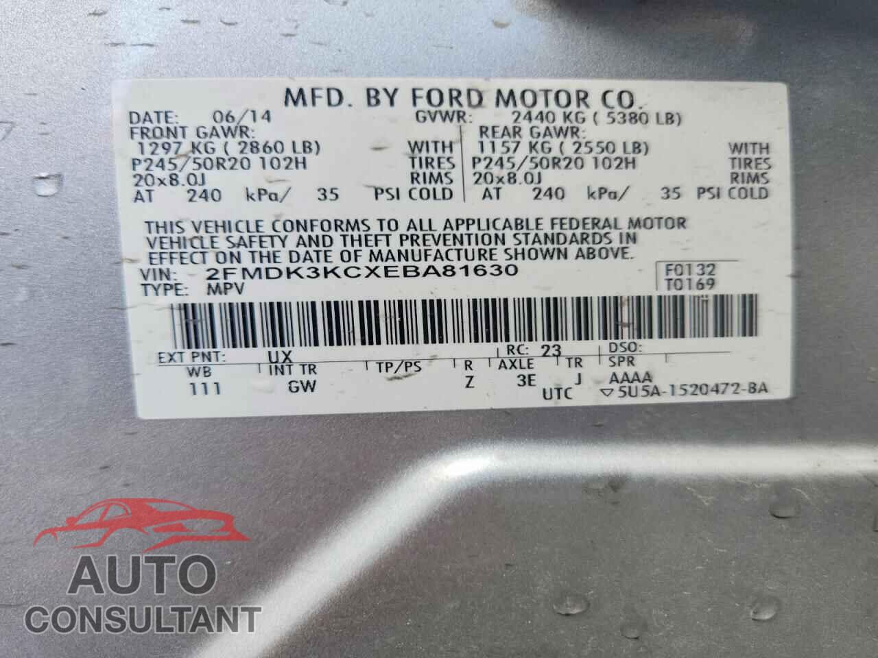 FORD EDGE 2014 - 2FMDK3KCXEBA81630