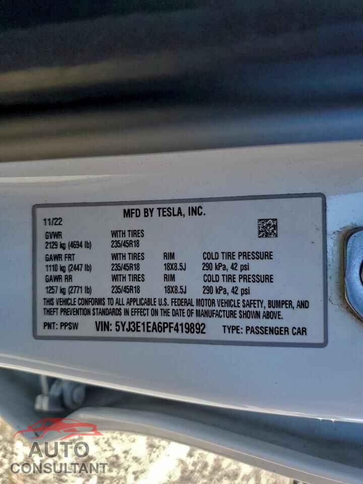 TESLA MODEL 3 2023 - 5YJ3E1EA6PF419892