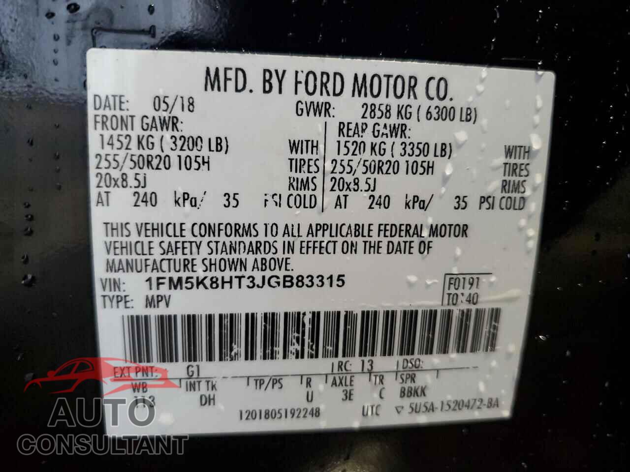 FORD EXPLORER 2018 - 1FM5K8HT3JGB83315