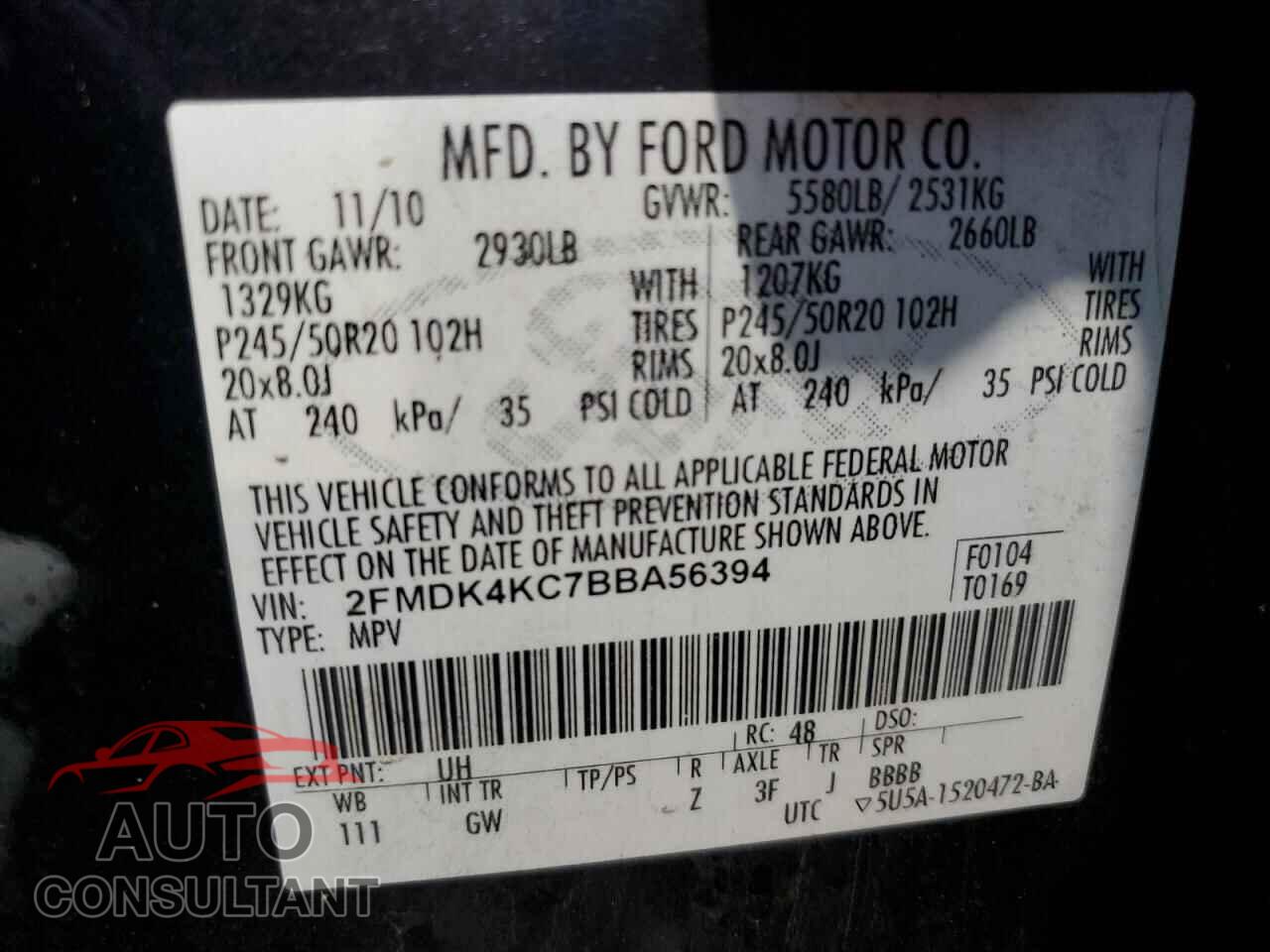 FORD EDGE 2011 - 2FMDK4KC7BBA56394
