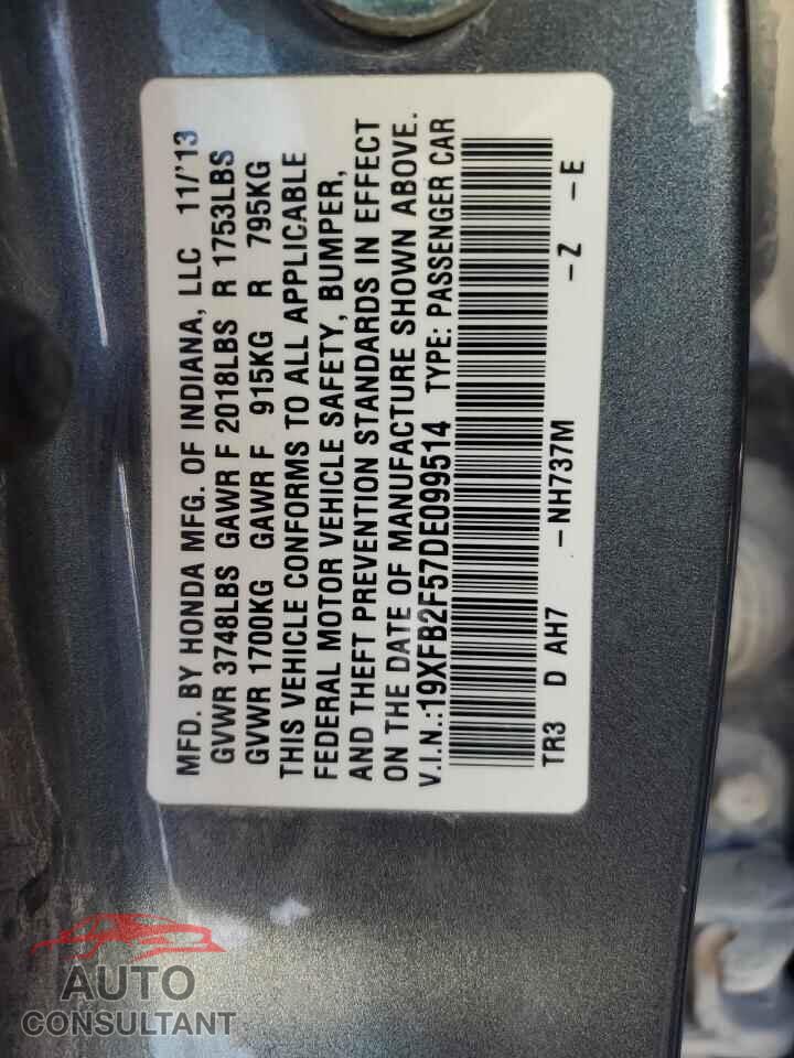 HONDA CIVIC 2013 - 19XFB2F57DE099514