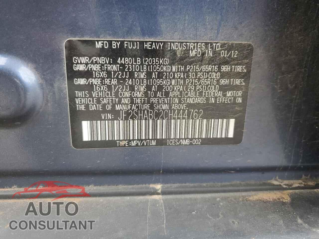 SUBARU FORESTER 2012 - JF2SHABC2CH444762
