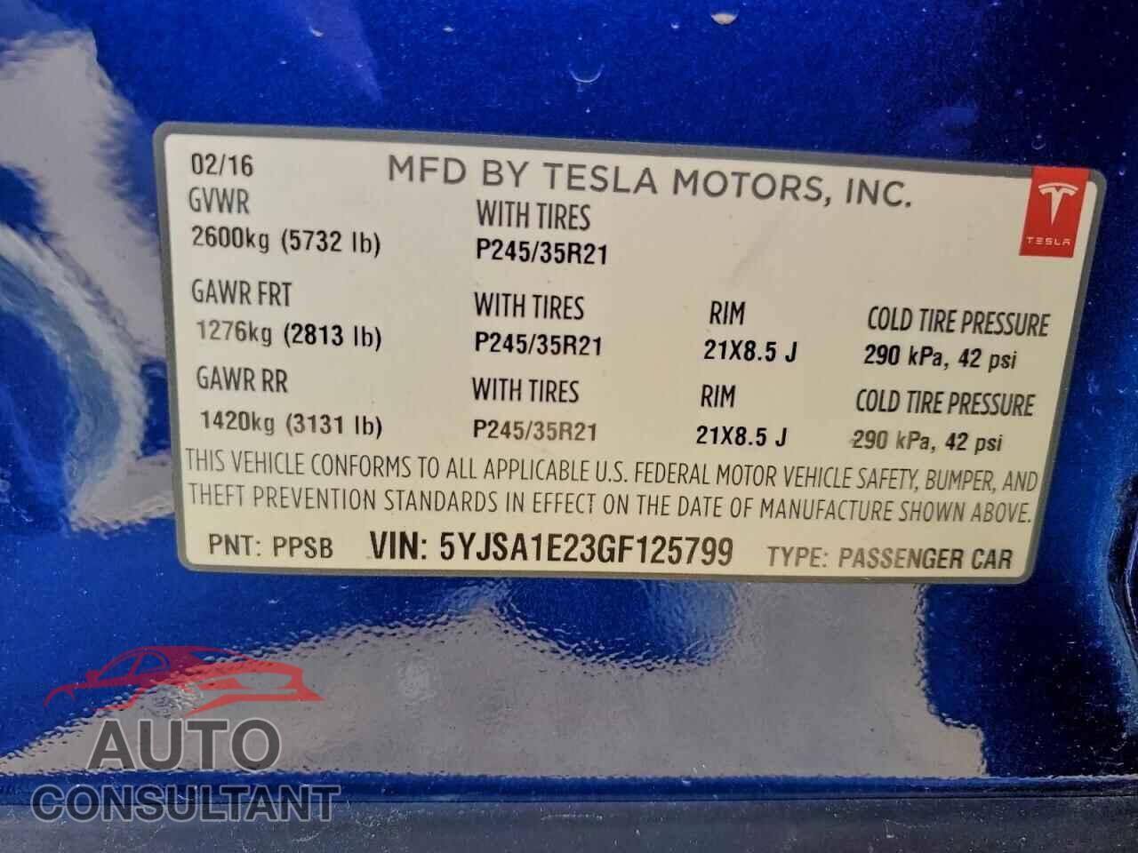 TESLA MODEL S 2016 - 5YJSA1E23GF125799