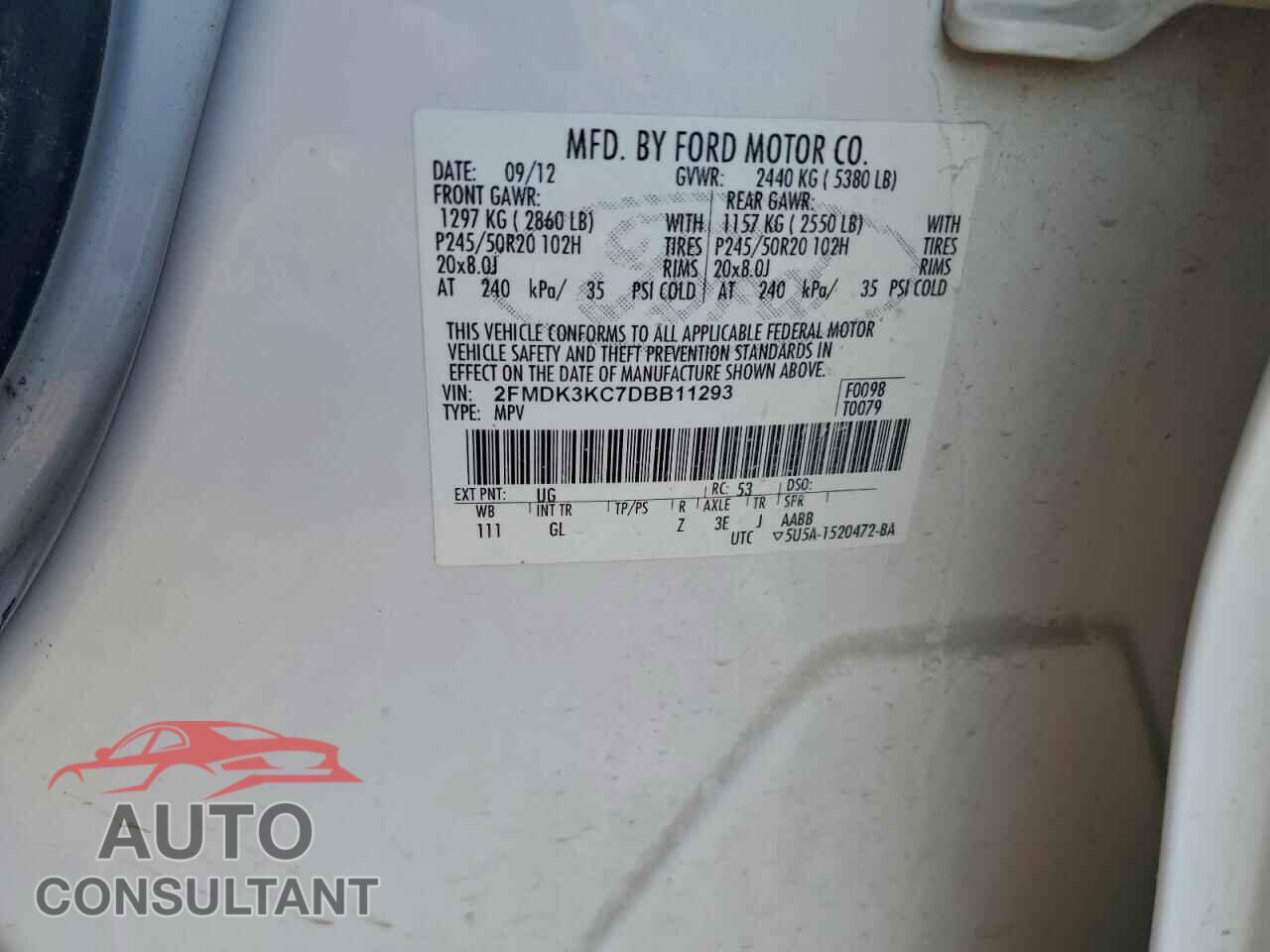 FORD EDGE 2013 - 2FMDK3KC7DBB11293