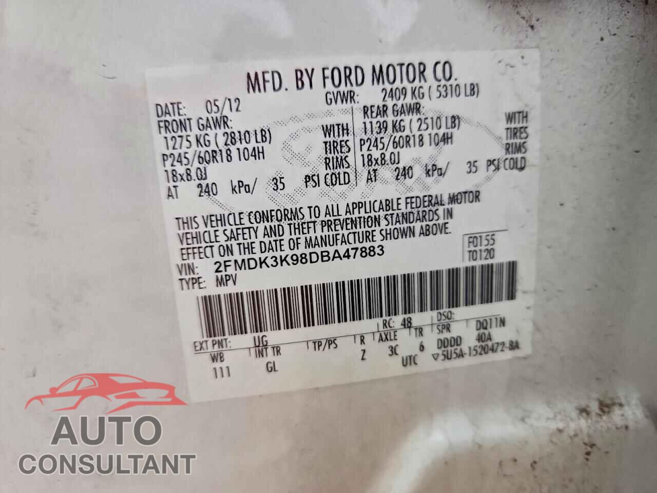 FORD EDGE 2013 - 2FMDK3K98DBA47883