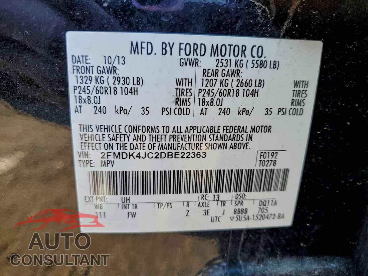 FORD EDGE 2013 - 2FMDK4JC2DBE22363