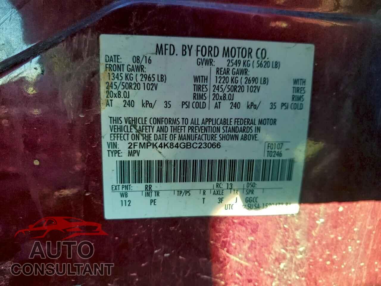 FORD EDGE 2016 - 2FMPK4K84GBC23066
