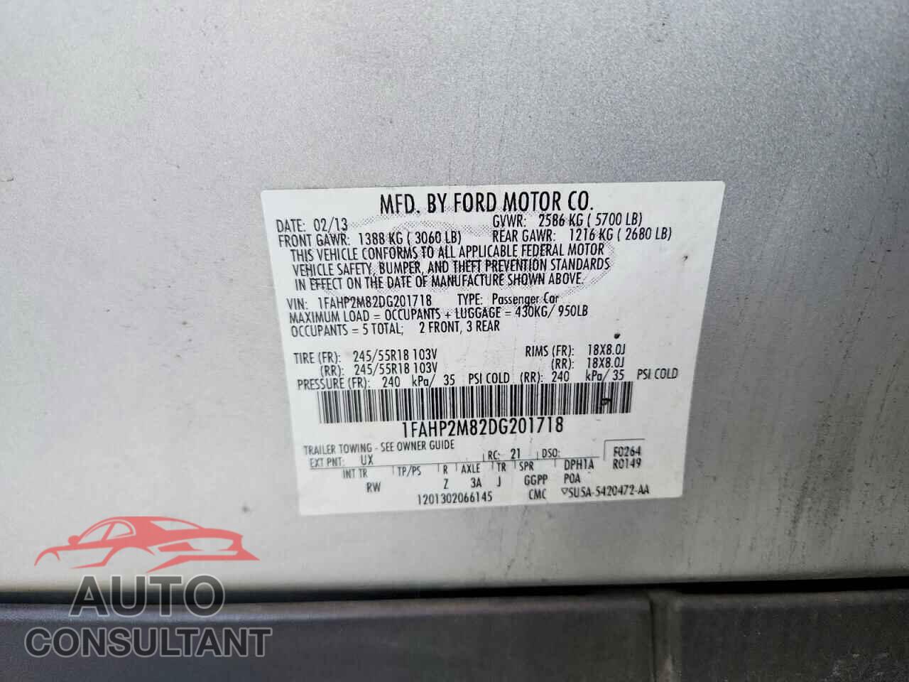FORD TAURUS 2013 - 1FAHP2M82DG201718