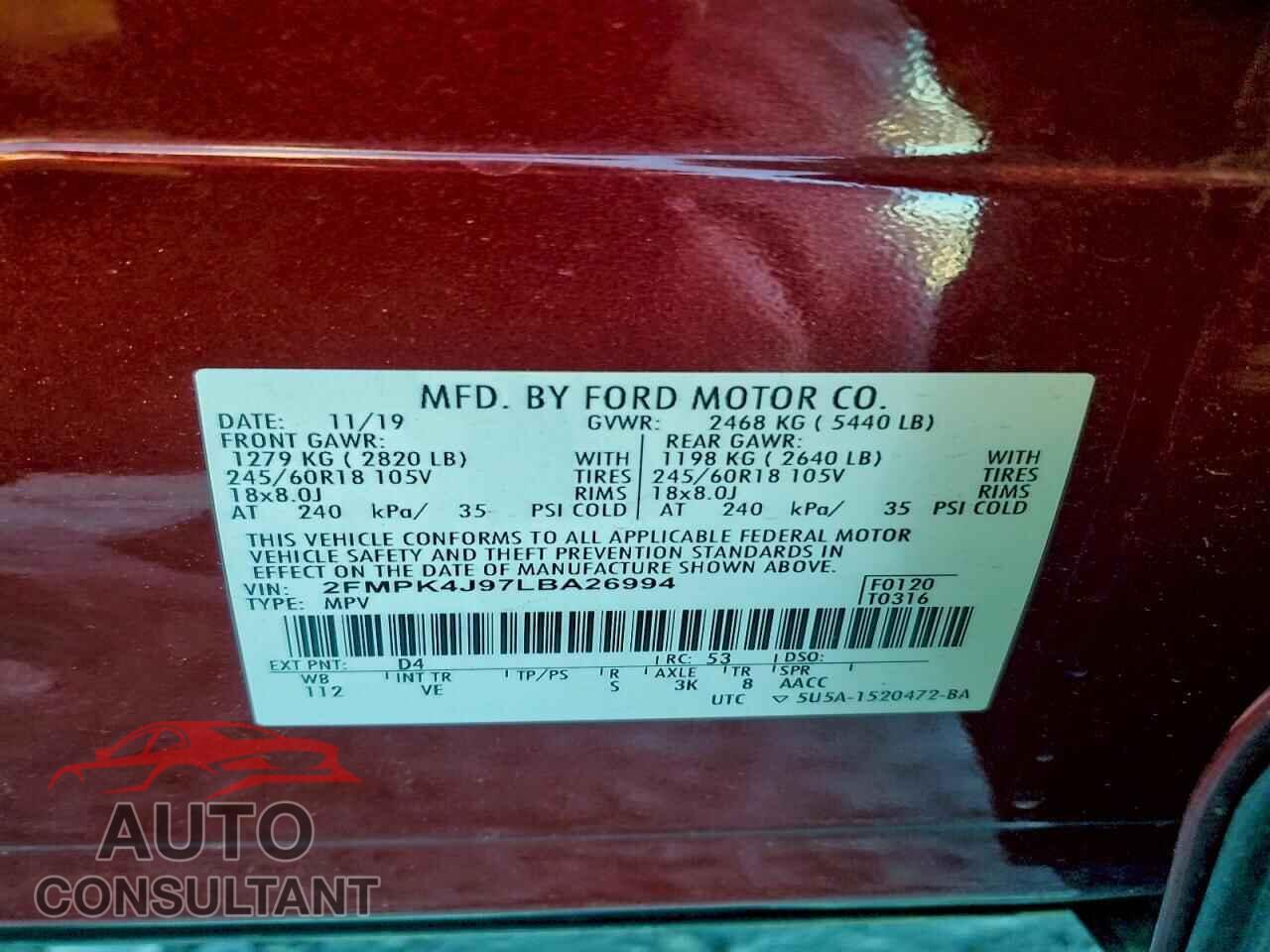 FORD EDGE 2020 - 2FMPK4J97LBA26994