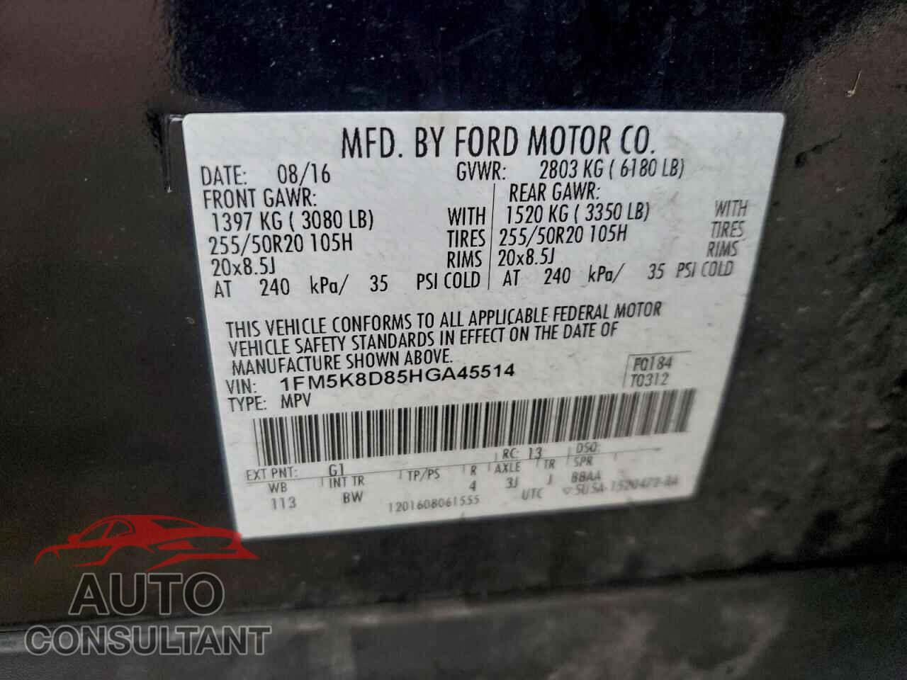 FORD EXPLORER 2017 - 1FM5K8D85HGA45514