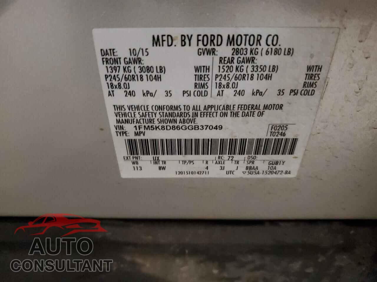 FORD EXPLORER 2016 - 1FM5K8D86GGB37049