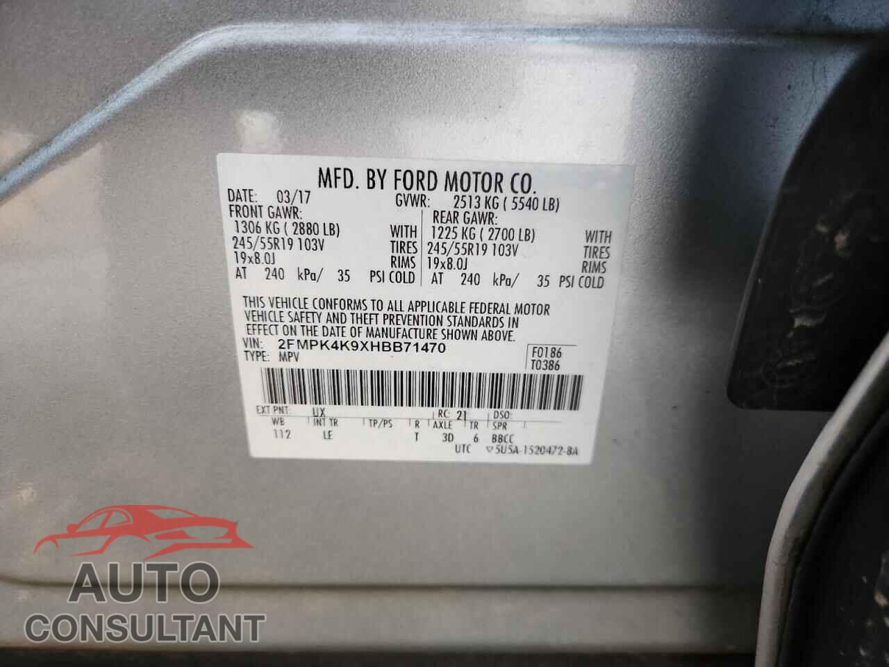 FORD EDGE 2017 - 2FMPK4K9XHBB71470