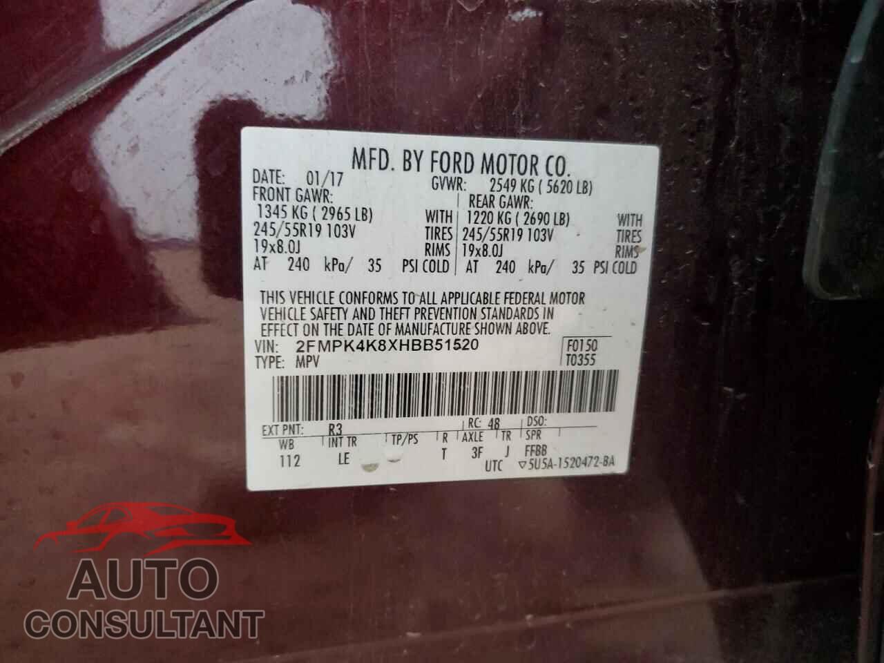 FORD EDGE 2017 - 2FMPK4K8XHBB51520