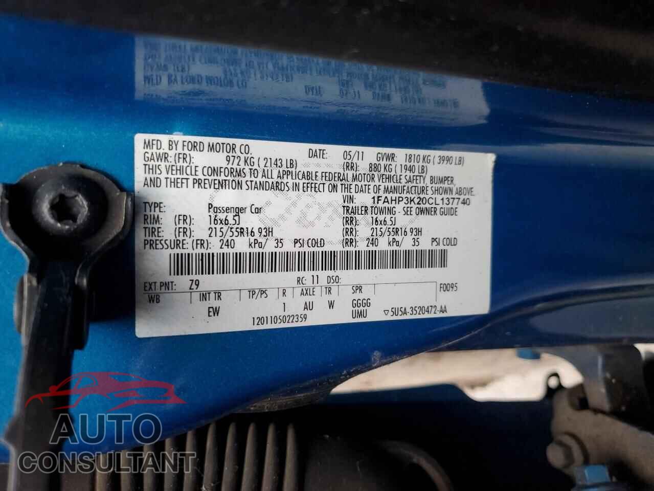 FORD FOCUS 2012 - 1FAHP3K20CL137740