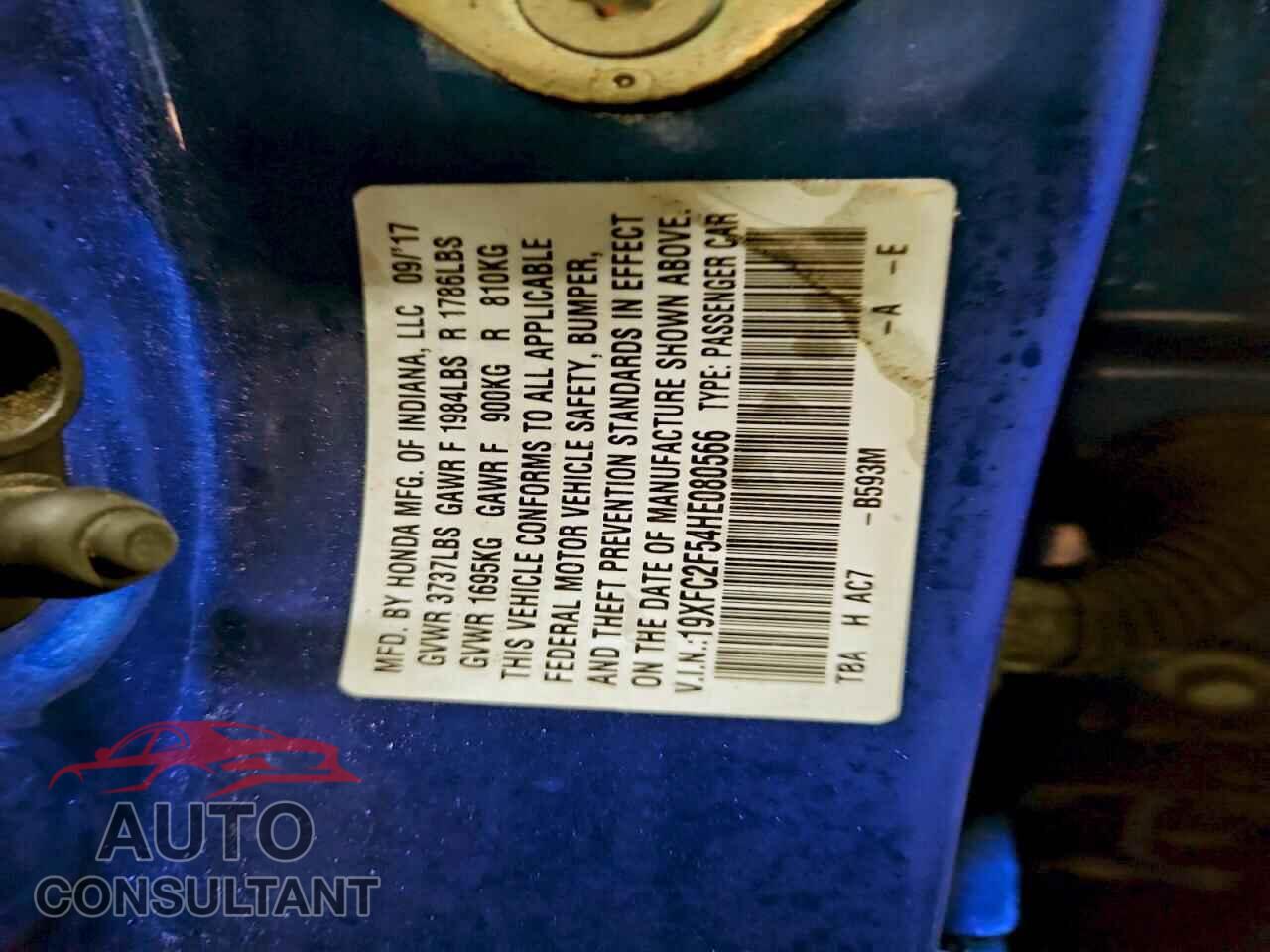HONDA CIVIC 2017 - 19XFC2F54HE080566
