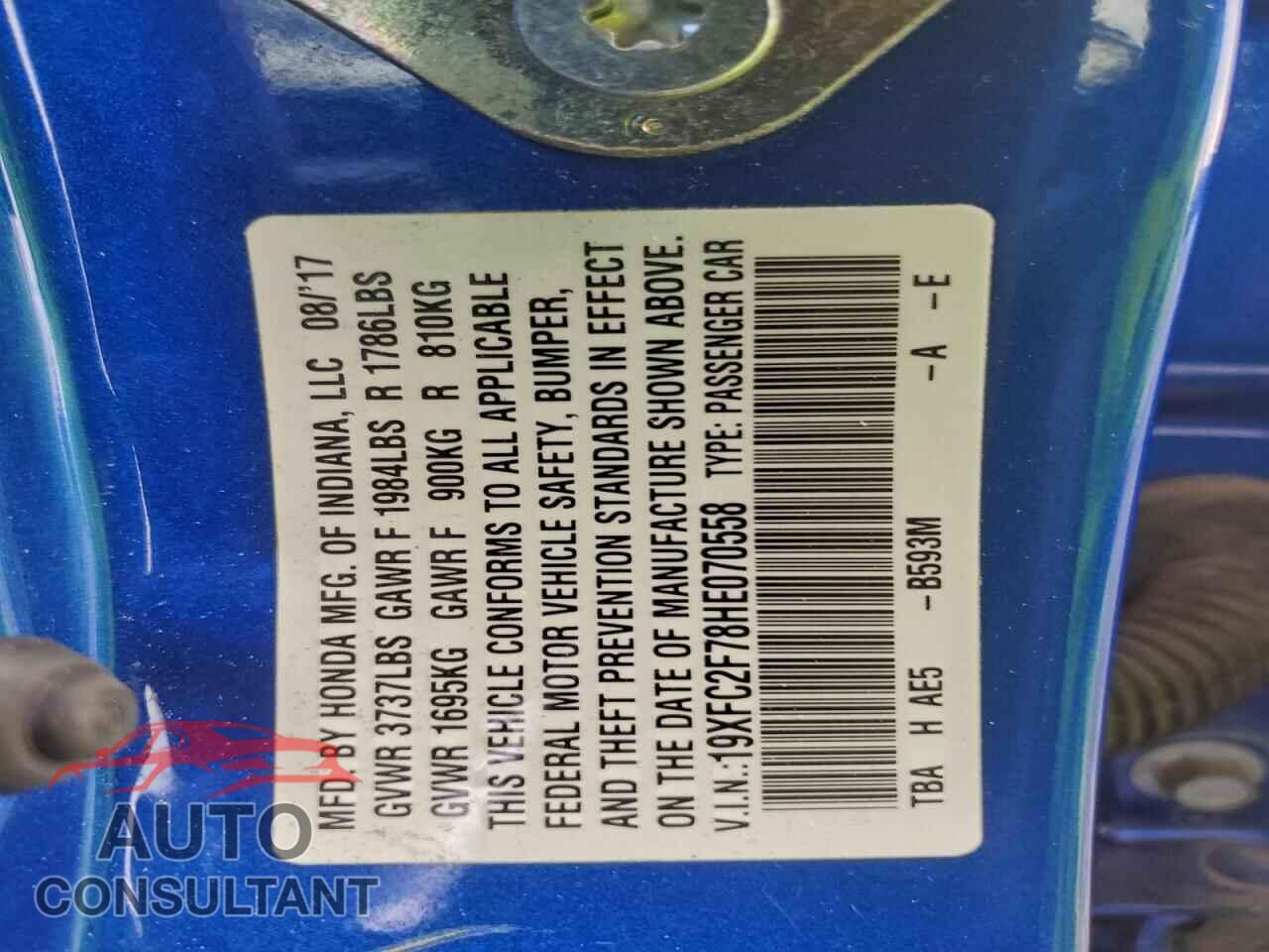 HONDA CIVIC 2017 - 19XFC2F78HE070558